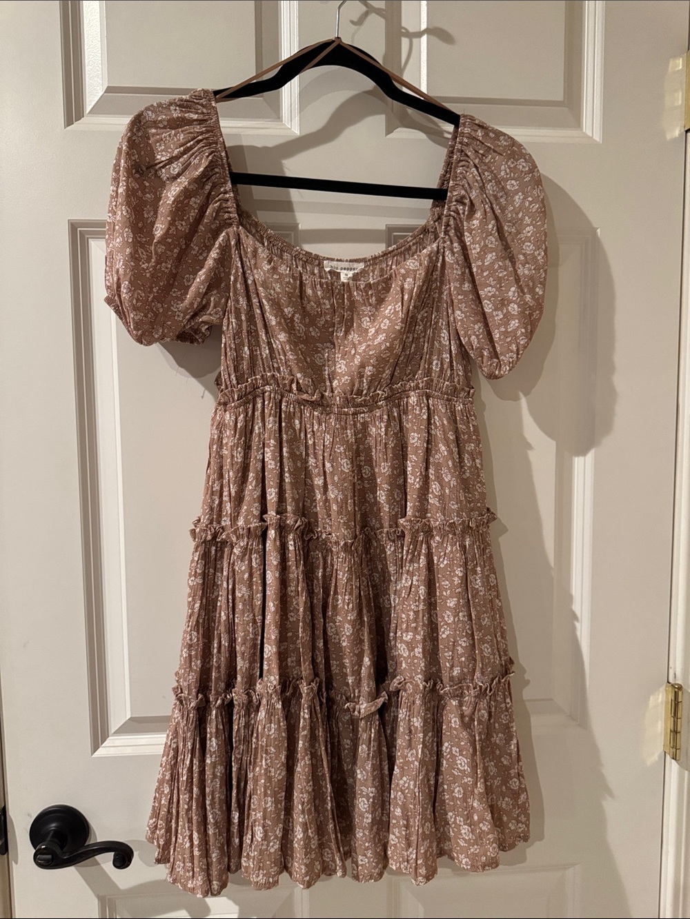 Blu Pepper Rose-Beige Floral Tiered Mini Dress